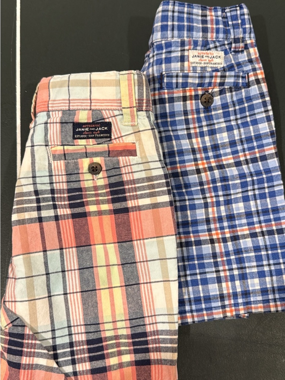 Janie and Jack Plaid Shorts in Coral & Blue